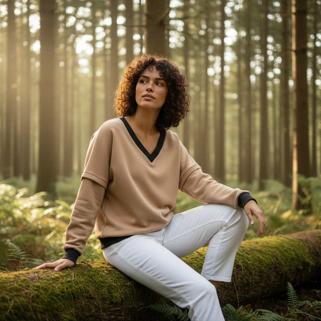 Victoria V-Neck Sweatshirt – Camel