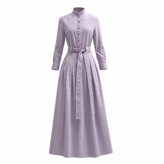 Marina Dress Long Pleated Shirt Dress in Lilac