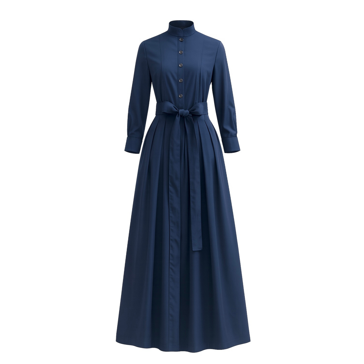 Marina Dress Long Pleated Shirt Dress in Navy