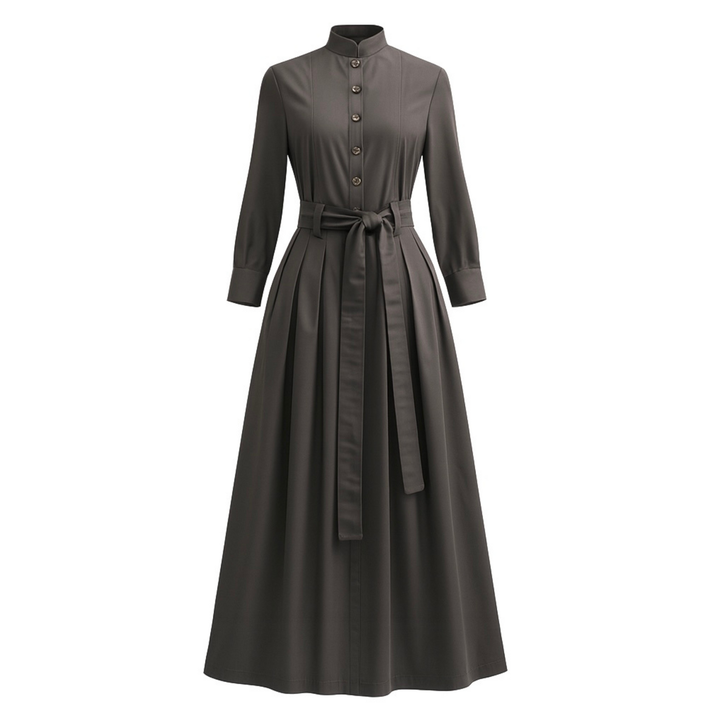 Marina Dress Long Pleated Shirt Dress in Taupe