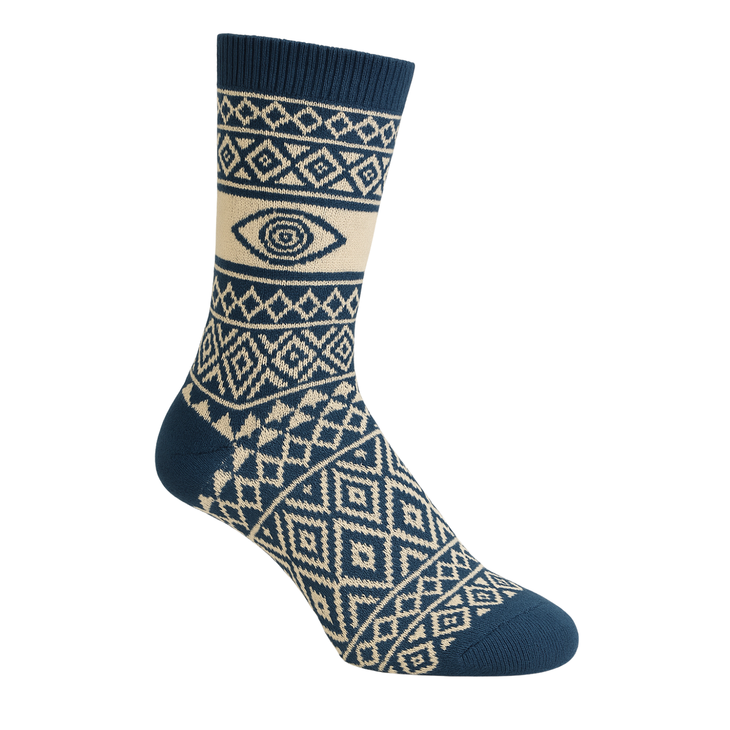 Luxury Wool Beira Fair Isle Socks In Navy And White