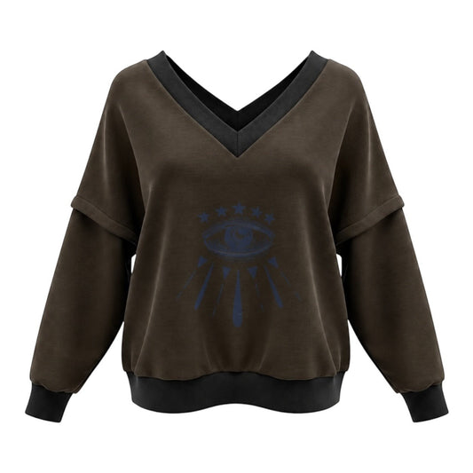 Victoria V-Neck Sweatshirt – Starry Eye Khaki