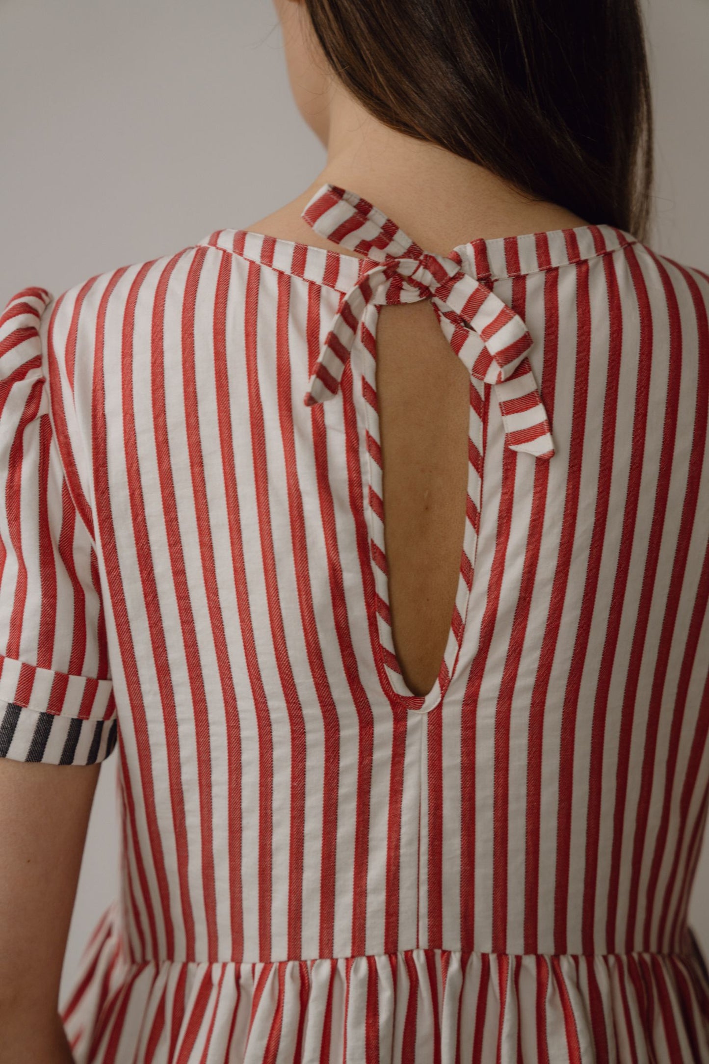 Flora Dress – Red Stripe Cotton