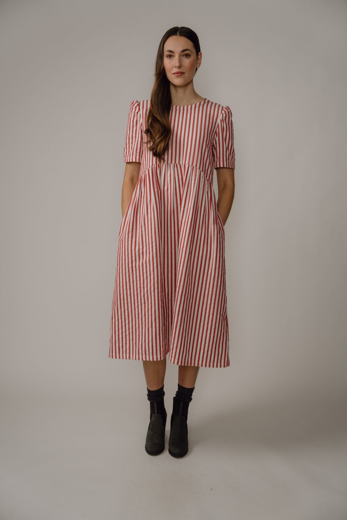 Flora Dress – Red Stripe Cotton