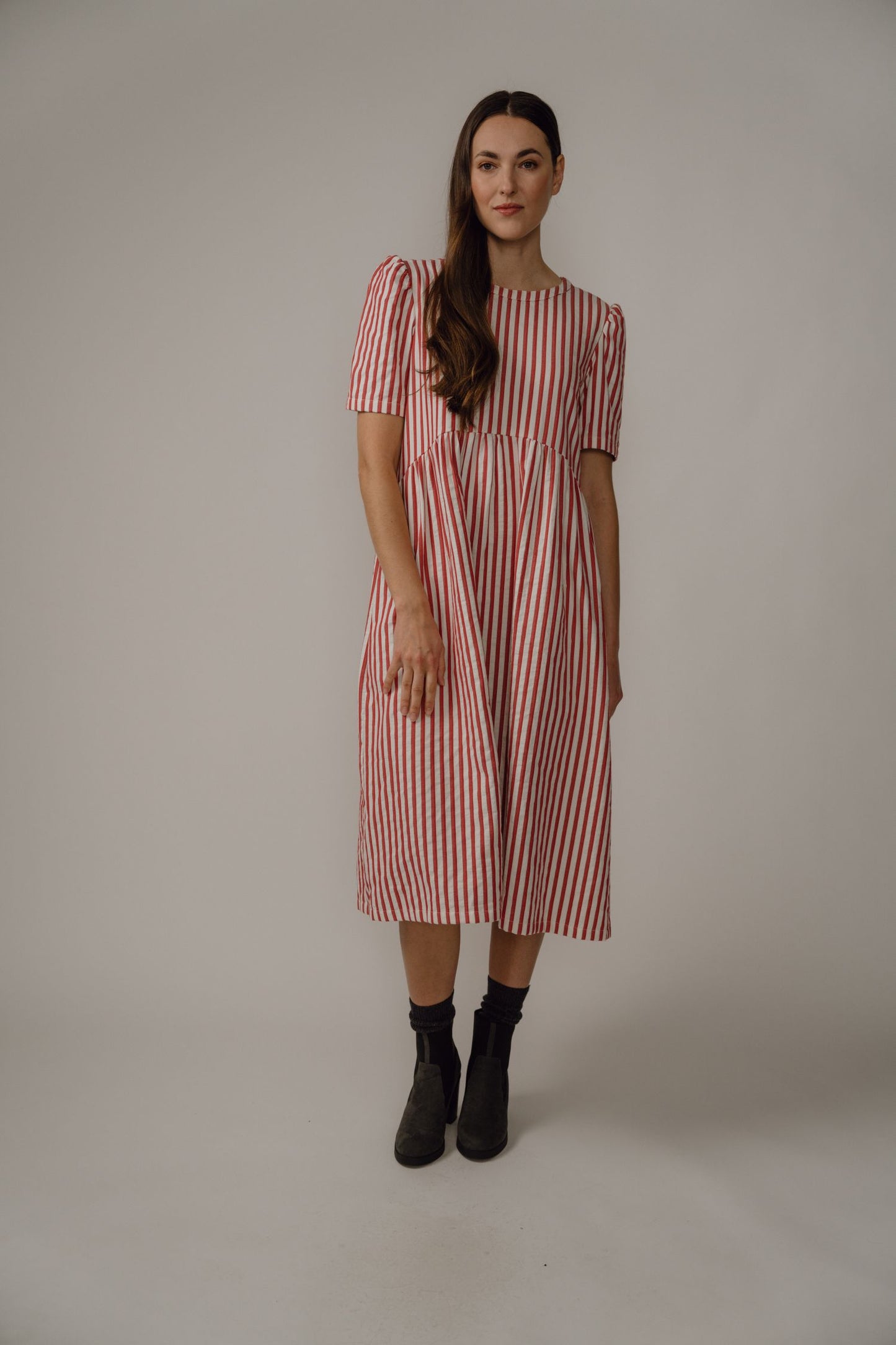 Flora Dress – Red Stripe Cotton