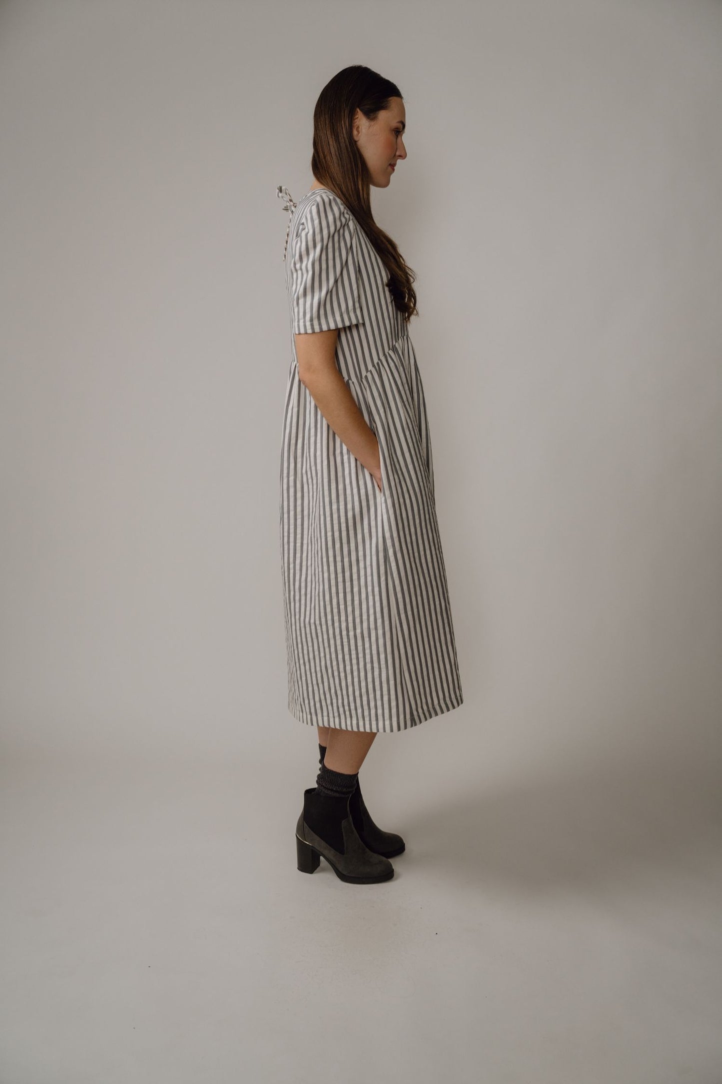 Flora Dress – Blue Stripe Cotton