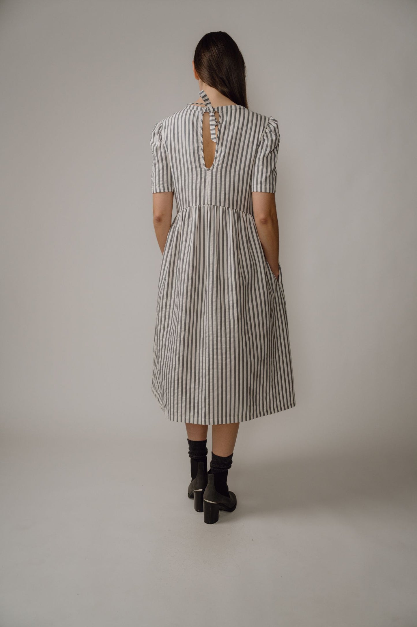 Flora Dress – Blue Stripe Cotton
