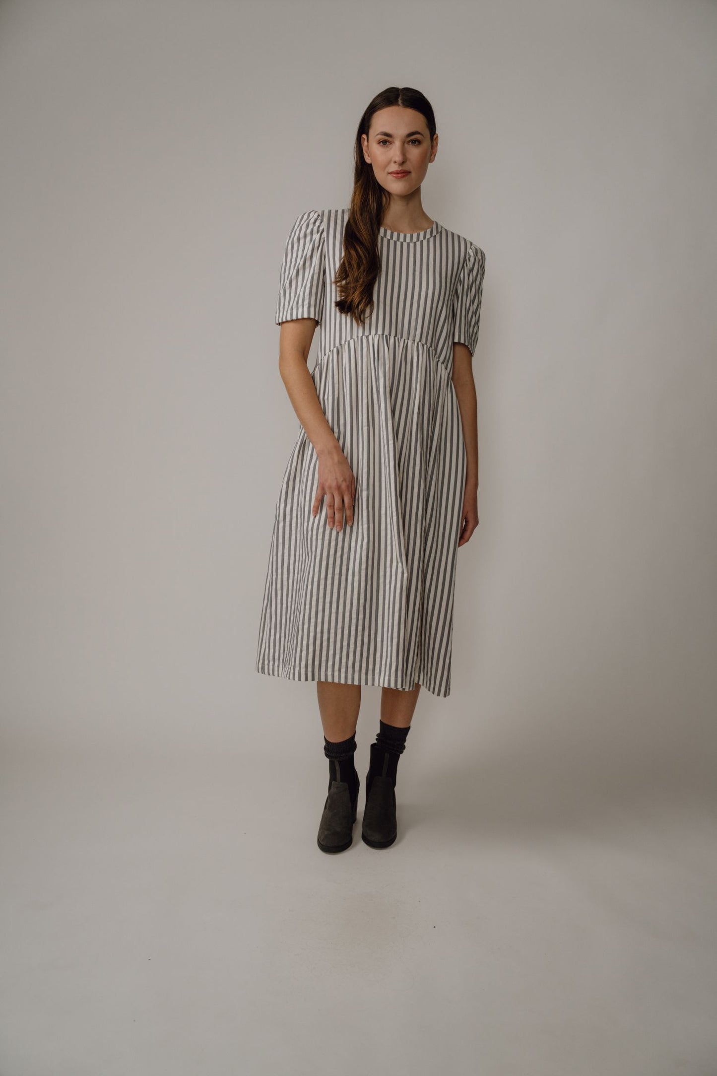 Flora Dress – Blue Stripe Cotton