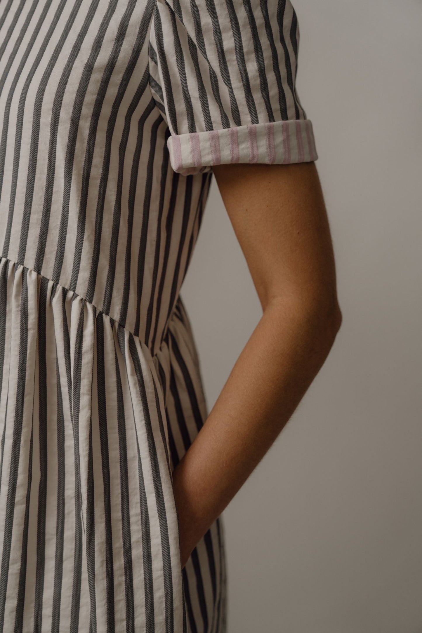 Flora Dress – Blue Stripe Cotton